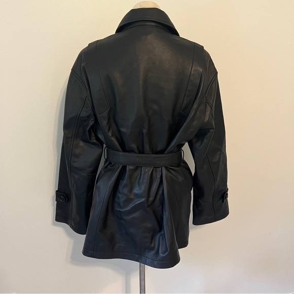 Belle & Bloom Black Leather Jacket Black Moto Trench Coat medium grunge - Picture 6 of 11